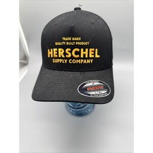 Herschel Supply Co Flexfit Hat Black Yellow Embroidered‎ Logo Size L/XL